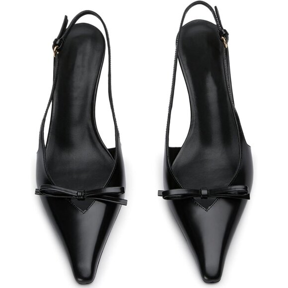 Caradise Women Black Bow Pointed Toe Kitten Pumps Sexy Backless Stiletto Heel - Picture 5 of 8